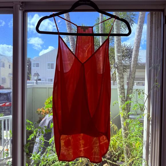 Red Crossover Front Camisole Size Small Sleeveless Sheer Blouse Fairy Romantic - Picture 5 of 11